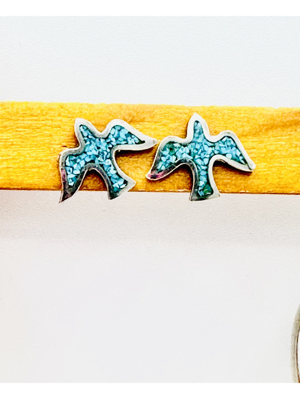 Sterling silver crushed turquoise inlay dove pierced stud earrings
